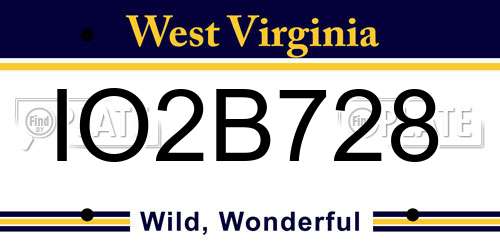 IO2B728 West Virginia License Plate