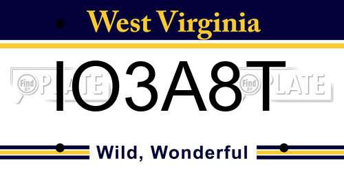 IO3A8T West Virginia License Plate