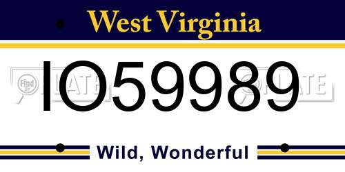 IO59989 West Virginia License Plate