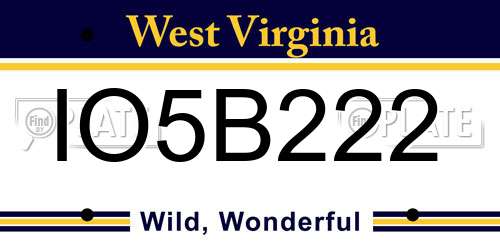 IO5B222 West Virginia License Plate