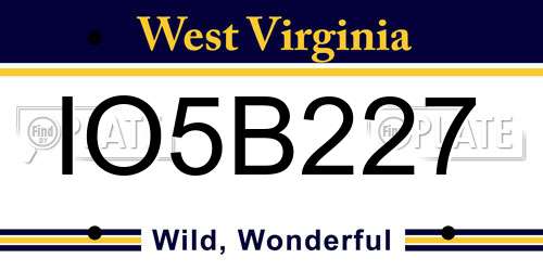 IO5B227 West Virginia License Plate
