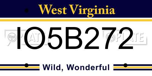 IO5B272 West Virginia License Plate