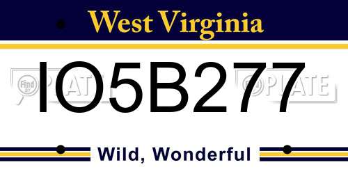 IO5B277 West Virginia License Plate