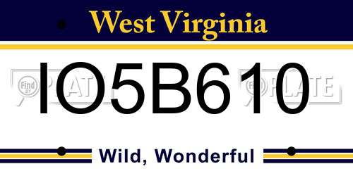 IO5B610 West Virginia License Plate