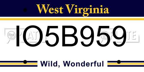 IO5B959 West Virginia License Plate