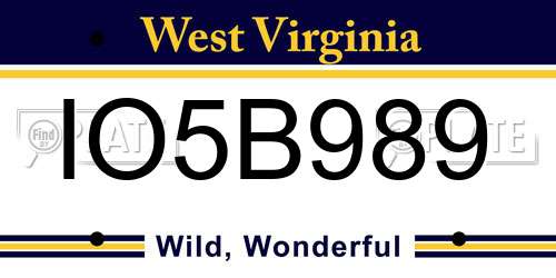 IO5B989 West Virginia License Plate