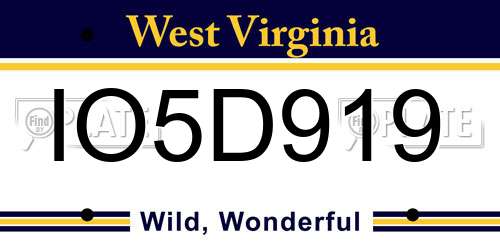 IO5D919 West Virginia License Plate