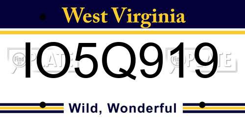 IO5Q919 West Virginia License Plate