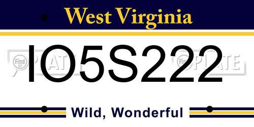 IO5S222 West Virginia License Plate