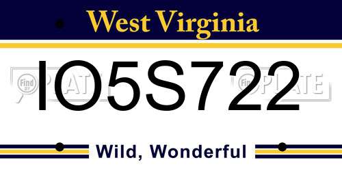 IO5S722 West Virginia License Plate