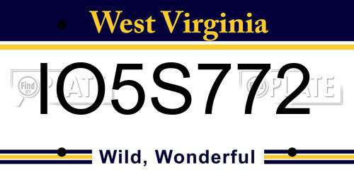 IO5S772 West Virginia License Plate