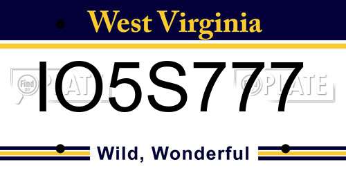 IO5S777 West Virginia License Plate