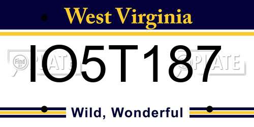 IO5T187 West Virginia License Plate
