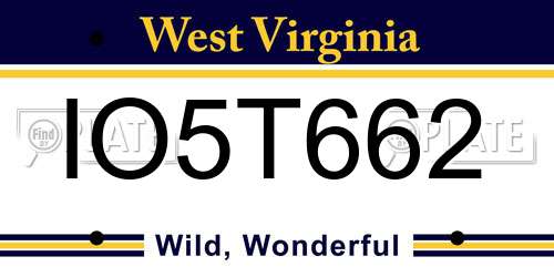 IO5T662 West Virginia License Plate