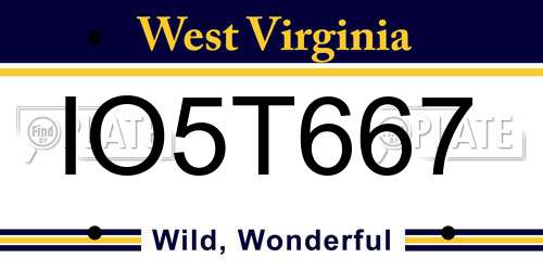 IO5T667 West Virginia License Plate