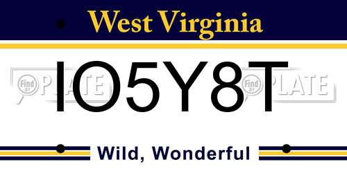 IO5Y8T West Virginia License Plate
