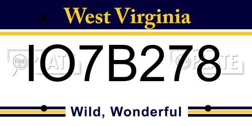 IO7B278 West Virginia License Plate