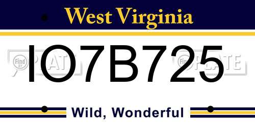 IO7B725 West Virginia License Plate