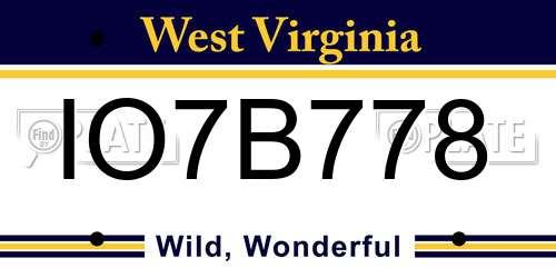 IO7B778 West Virginia License Plate