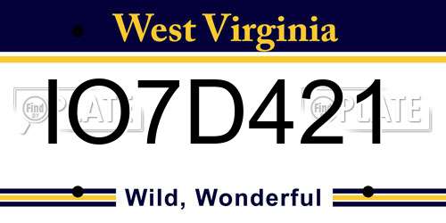 IO7D421 West Virginia License Plate