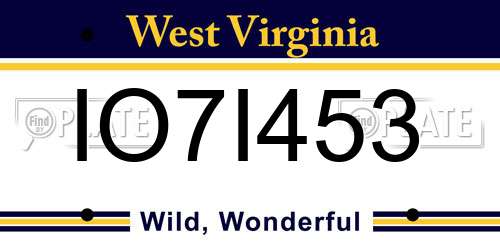 IO7I453 West Virginia License Plate
