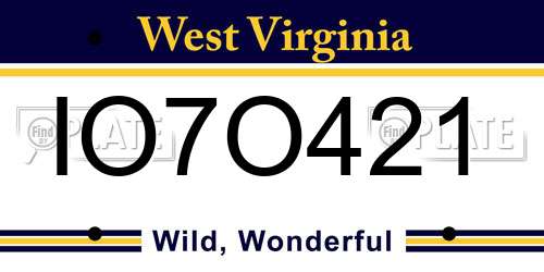 IO7O421 West Virginia License Plate