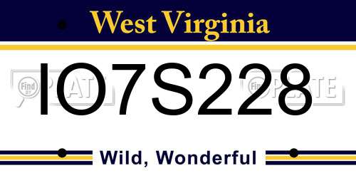 IO7S228 West Virginia License Plate