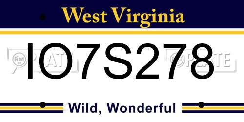 IO7S278 West Virginia License Plate