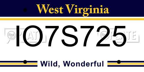 IO7S725 West Virginia License Plate