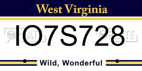 IO7S728 West Virginia License Plate