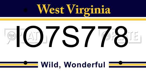 IO7S778 West Virginia License Plate