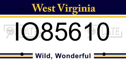 IO85610 West Virginia License Plate
