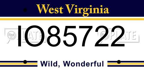 IO85722 West Virginia License Plate