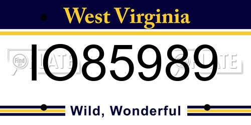 IO85989 West Virginia License Plate