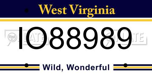 IO88989 West Virginia License Plate