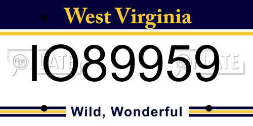 IO89959 West Virginia License Plate