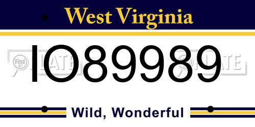 IO89989 West Virginia License Plate