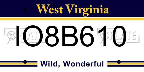 IO8B610 West Virginia License Plate
