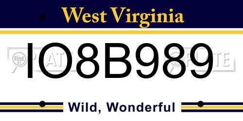 IO8B989 West Virginia License Plate