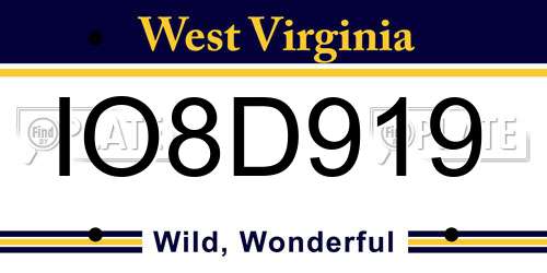 IO8D919 West Virginia License Plate
