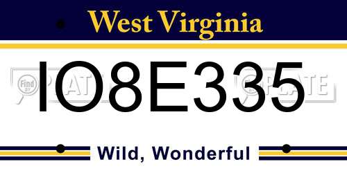 IO8E335 West Virginia License Plate
