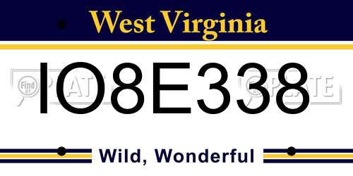 IO8E338 West Virginia License Plate