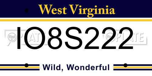 IO8S222 West Virginia License Plate