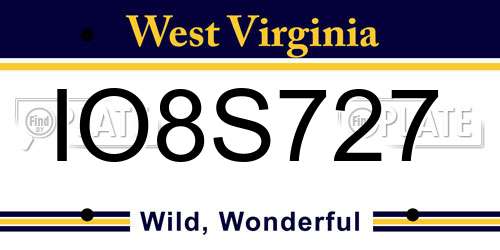 IO8S727 West Virginia License Plate