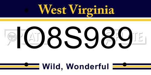 IO8S989 West Virginia License Plate