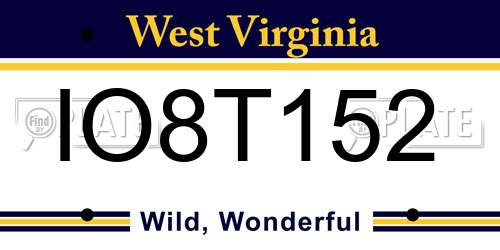 IO8T152 West Virginia License Plate