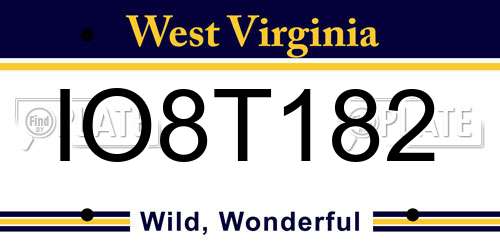 IO8T182 West Virginia License Plate