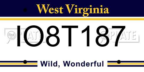 IO8T187 West Virginia License Plate