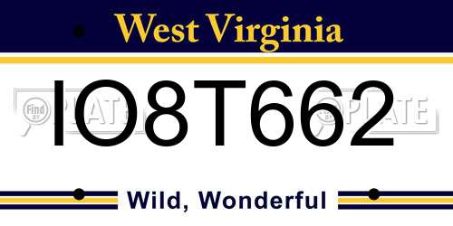 IO8T662 West Virginia License Plate