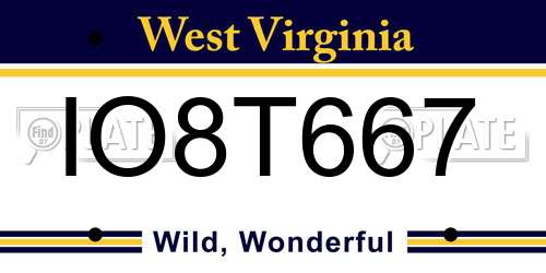 IO8T667 West Virginia License Plate